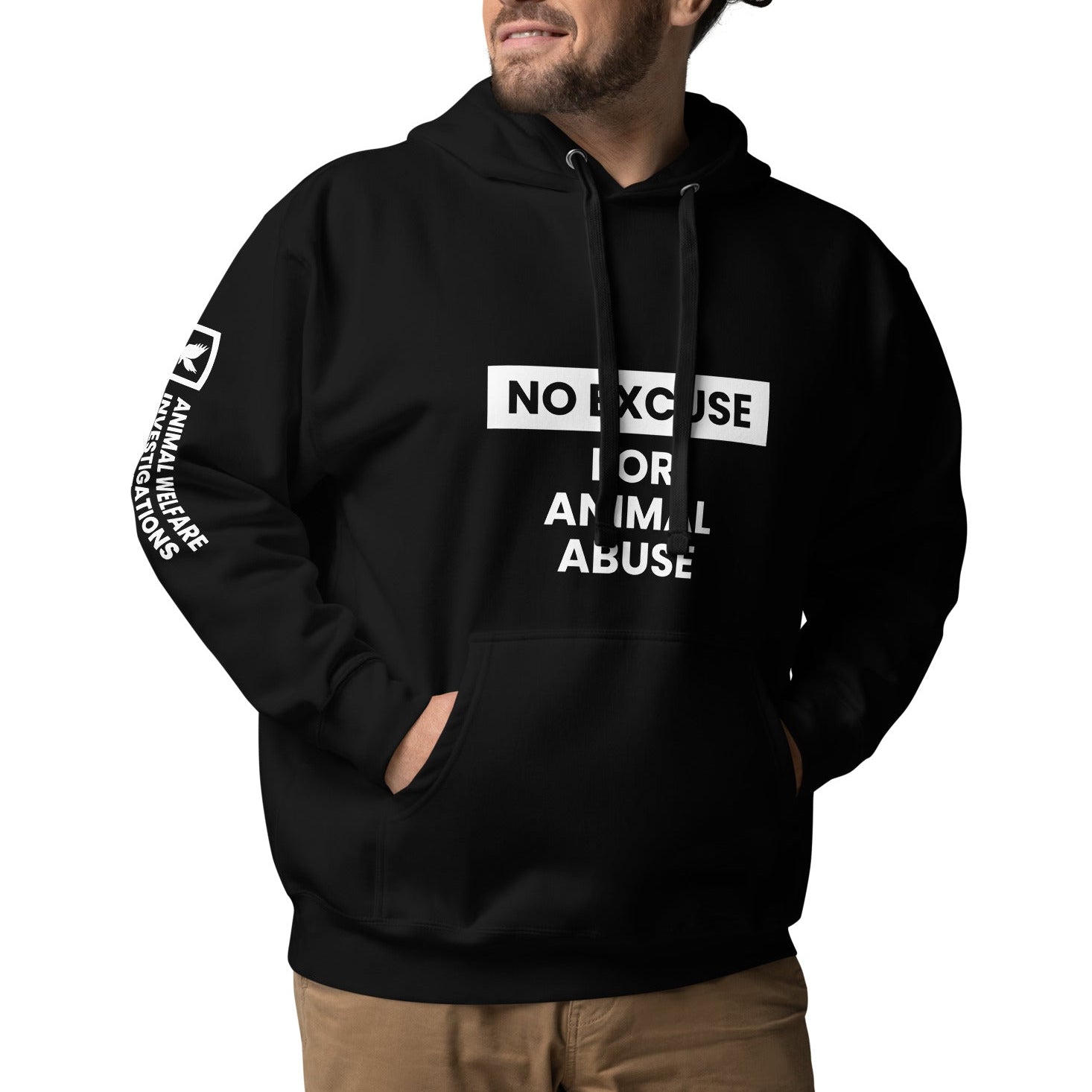 NO EXCUSE FOR ANIMAL ABUSE - Black Unisex Hoodie