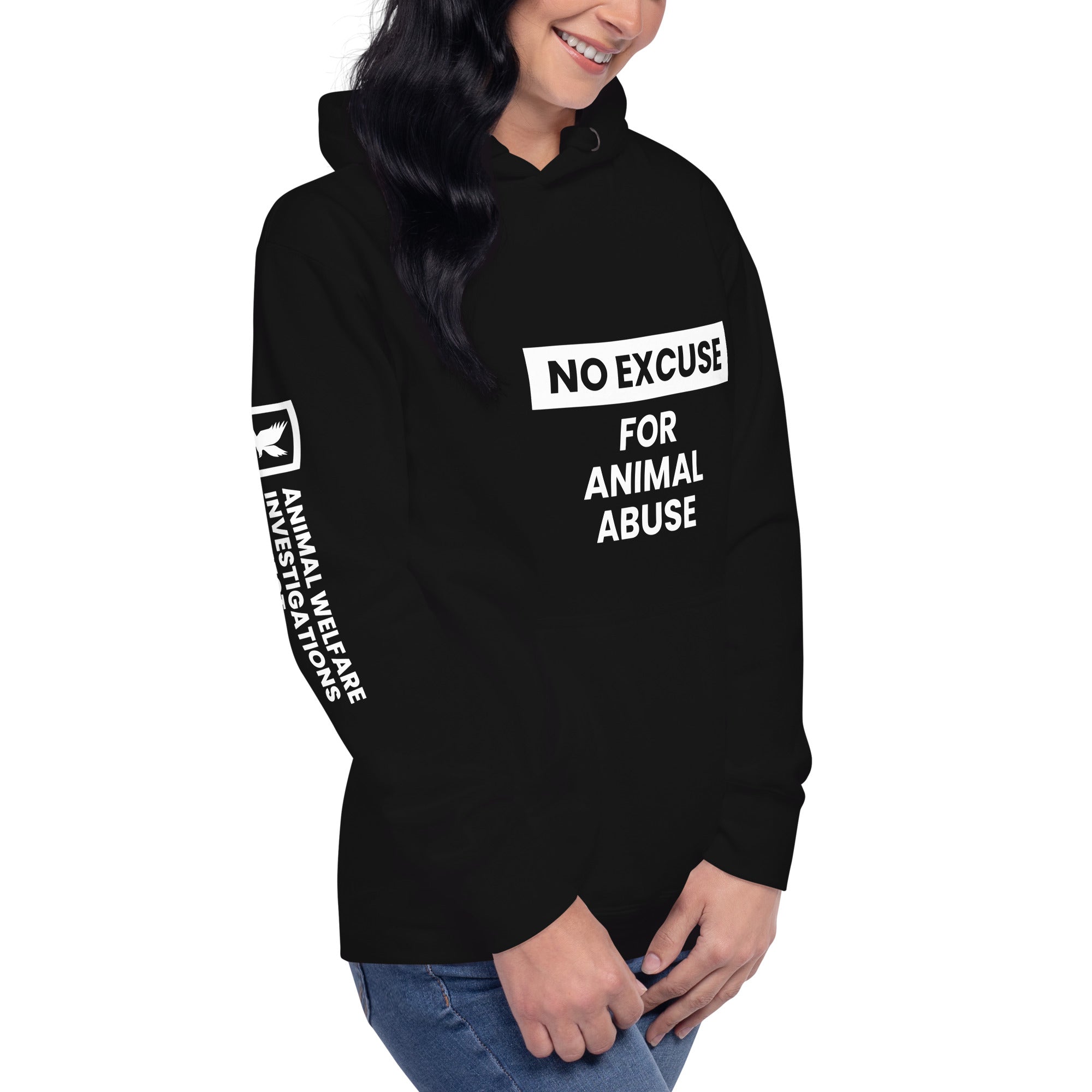 NO EXCUSE FOR ANIMAL ABUSE - Black Unisex Hoodie