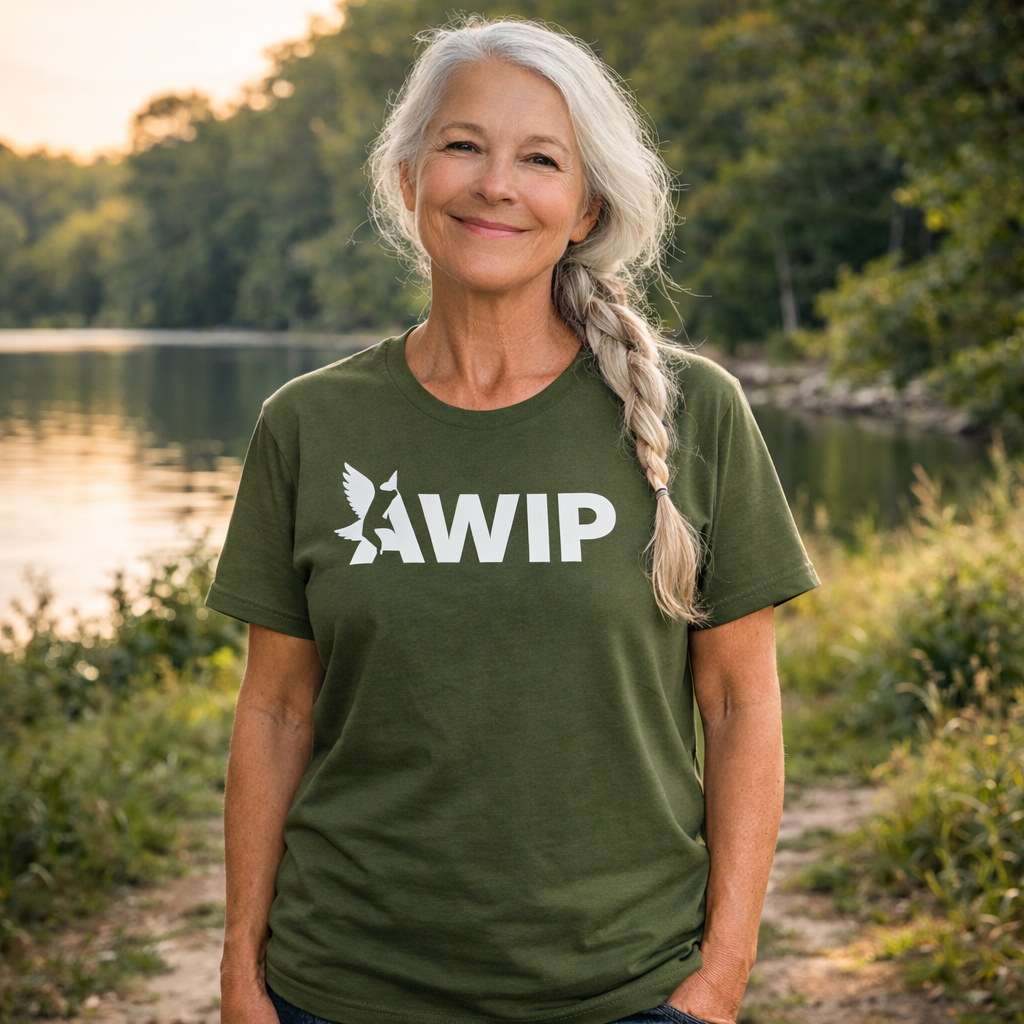 AWIP Unisex Olive Cotton T-Shirt with Eagle Logo