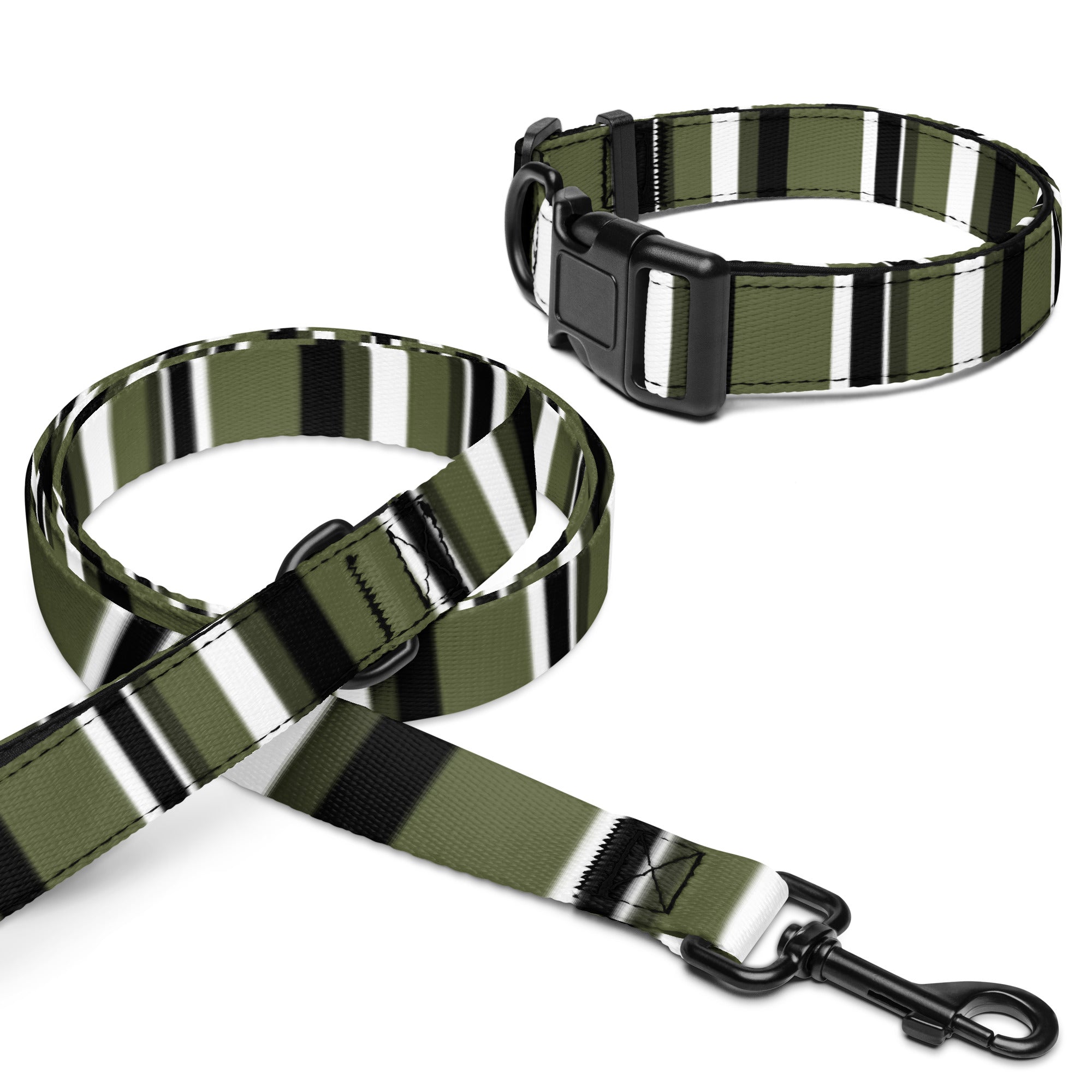 AWIP Olive Stripe Walk Set (Collar + Lead)
